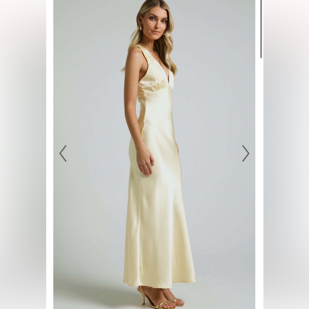 Showpo Khalani Elegant Butter Yellow Satin Midi Maxi Dress - Picture 3 of 6